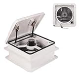 Doppy 14" RV Roof Vent Fan, 12V Vent Fan With Led Light 12" Diameter Blade w/White lid, 4 Speed Air Ventilation Ceiling Fan for RV/Trailer/Camper