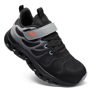 HOTBEAR Kids Running Shoes Orthopedic Slip On Tennis Sneaker with Arch Support Boys Shoes Big Kids Black/Grey Size 1