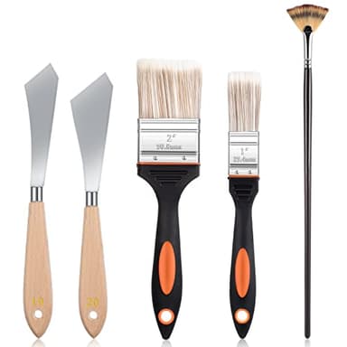 5 Pieces Painting Knife Set Background Blender Brush and Fan Blender Artist Brush Stainless Steel Palette Knife 2 Inch and 1 Inch for Oil Canvas Acrylic Painting
