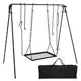 REDCAMP Grill Swing Campfire Grill Stand with Iron Grill Grate, Collapsible Campfire Cooking Rack w/6 Hooks,Portable Cookware Hanging Rack Outdoor Camping Bonfire for Cookware & Dutch Oven,Rectangle