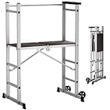 APARECIUM Foldable Aluminum Scaffolding, Portable Scaffolding Ladder, Rolling Scaffolding Work Platform, Scaffold Tower, Ladder Stool Work Bench, Adjustable Work Platform, 330 Lbs Duty Rate