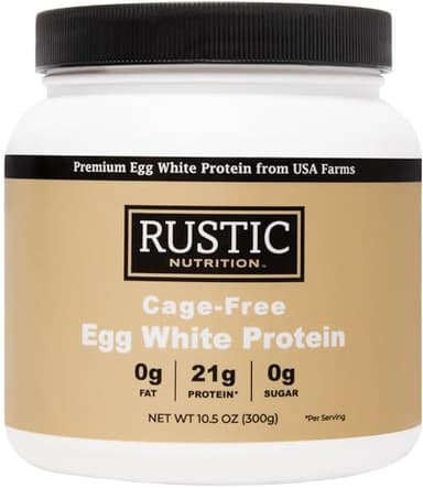 Rustic Nutrition Premium Cage-Free Egg White Protein Powder, USA-Sourced, 21g Protein, Humanely-Raised, 0g Fat, 0g Sugar, 0g Cholesterol (Unflavored, 10.5 Oz)
