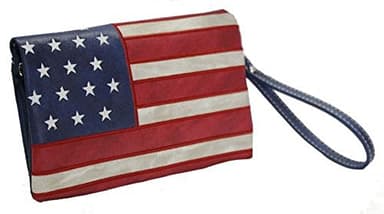 Showman Embroidered American Flag PU Faux Leather 9" x 6" Messenger Wallet Purse