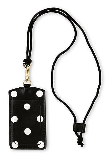 Kate Spade New York ID Badge Holder with Lanyard, Vegan Leather Slim Card Wallet, Name Tag Case for Work, School, or Travel (Picture Dot)