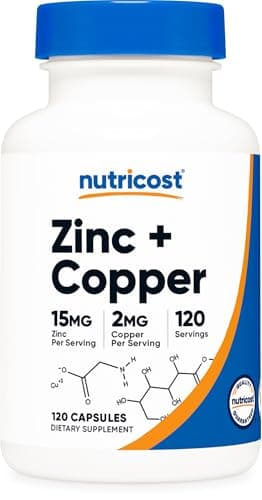 Nutricost Zinc + Copper Capsules (120 Servings)(15MG Zinc + 2MG Copper Per Serving) - Non GMO, Vegetarian