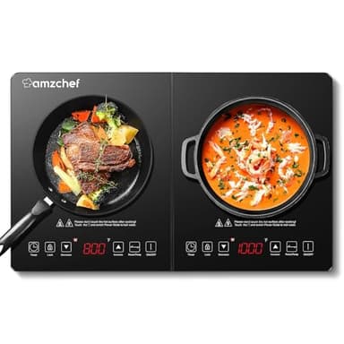 Double Induction Cooktop AMZCHEF Induction Cooker 2 Burners, Low Noise Electric Cooktops With 1800W Sensor Touch, 20 Temperature & Power Levels,Independent Control,3-hour Timer, Safety Lock