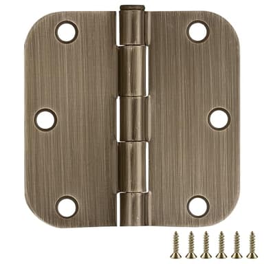 Design House Door Hinges for Interior Doors, 12-Pack, 3.5-inch x 3.5-inch – Rounded 5/8-inch Radius Steel Door Hinge – Antique Brass – Fits Standard Doors – Design House 189753