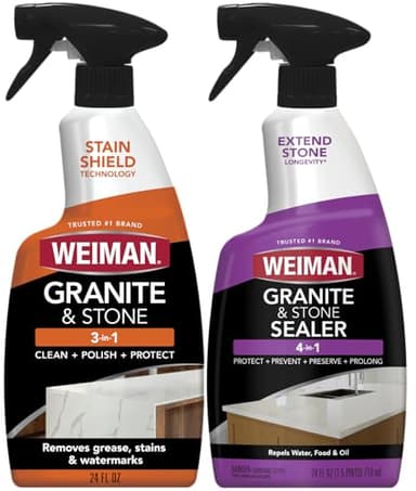 Weiman Complete Countertop Clean & Protect Kit - For Granite, Marble, Quartz & Stone - Granite & Stone Cleaner and Polish - 24 oz, Granite & Stone Sealer -24 oz