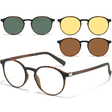 UNIEOWFA Retro Round Glasses Frame for Men Women With 3 in 1 Polarized Magnetic clip on Sunglasses Eyeglasses Optical Eyewear