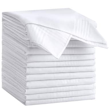 HHHAZ 12 Pack Bulk Handkerchiefs for men, 100% Soft Cotton 16x16 Inch mens handkerchiefs, White Classic Pocket Hankies