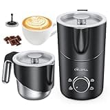 Milk Frother and Steamer - 8-IN-1 Coffee Hot Chocolate Maker, Split Automatic Foam Machine for Latte, Cappuccino, Macchiato, 13.5oz, Dishwasher Safe, Black