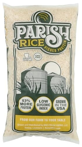 Parish White Rice – High-Protein Rice with Low Glycemic Index – Locally Grown Long-Grain White Rice – Made in the USA – Rich Nutrient Content – Ideal for Curry, Desserts, Stir-Fry – 2lb Bag