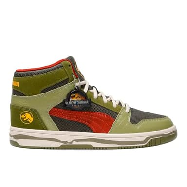 Puma Men's Rebound Layup Mid Jurassic World Shoes, Green Moss-Mars Red-Yellow Sizzle AH25, 11.5