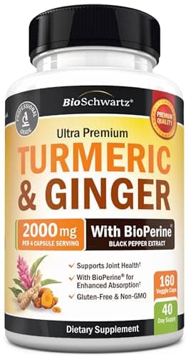 Turmeric and Ginger Supplement with BioPerine - Turmeric Curcumin with Black Pepper & Organic Ginger for Enhanced Absorption for Digestion Knee & Joint Support - Vegan & Non-GMO (40 Servings)