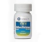 RELIABLE 1 LABORATORIES Meclizine 25 mg Generic Bonine Motion Sickness (100 Chewable Tablets, 1 Bottle) - Prevent nausea, vomiting, and dizziness caused by motion sickness