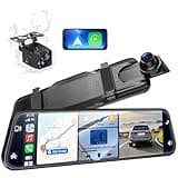 Smart Mirror Dash Cam with Carplay&Android Auto,10" 2.5K Rear View Mirror Camera with Voice Control for Cars&Trucks, Touch Screen/WDR/Parking Monitor/Reverse Assist/64GB Card Included