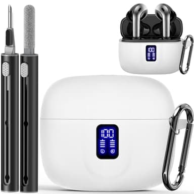 Silicone Case for TAGRY X08 Wireless Earbuds Case, Compatible with TAGRY Bluetooth Headphones True Wireless Earbuds with Keychain with Cleaning Pen - White