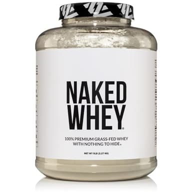 NAKED Whey 5LB 100% Grass Fed Unflavored Whey Protein Powder - Only 1 Ingredient, NSF Certified, Undenatured, Gluten Free, Soy Free, Promote Muscle Growth and Recovery - 76 Servings