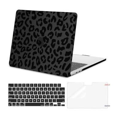 MOSISO Compatible with MacBook Air 13 inch Case M5 2026 M4 2025 M3 M2 2024-2022 A3449 A3240 A3113 A2681, 3 in 1 Leopard Grain Hard Case&Keyboard Cover&ScreenFilm for MacBook Air 13.6 Case, Black