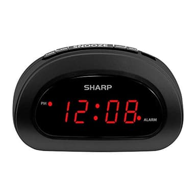 Sharp Small, Space-Saving Digital Alarm Clock – Compact Bedside Clock with Large Red LED Display, Easy Top Button Controls, Snooze, and Battery Backup – Perfect for Bedroom, Dorm, or Travel