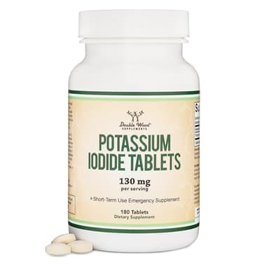 Potassium Iodide 130mg Tablets - Emergency Use for Exposure - 180 Count, 3 Month Supply - Double Wood Supplements