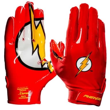 Phenom Elite The Flash Football Gloves – VPS1 | DC Edition | Lightweight, Super Sticky Receiver Gloves for Adults & Kids (Xx, Large)