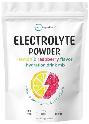 Micro Ingredients Hydration Electrolyte Powder, 1 lb (69 Servings) | Lemon Raspberry Flavor | High Potassium (1,000mg) + Coconut Water & Real Lemon Juice | No Sugar, Keto Friendly | Non-GMO