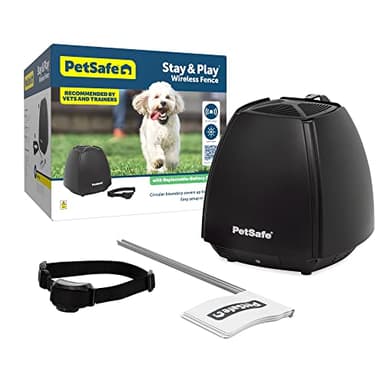 PetSafe Stay & Play Wireless Fence with Replaceable Battery Collar - Circular Boundary Covers Up to 3/4 Acre