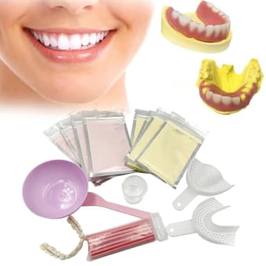 DIY Denture Complete Kit with Impression Material, Gum Material, Components for Top and Bottom Full or Partial Dentures, Do-It-Yourself Solution