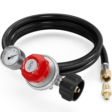 NUPICK 6FT 0-30 PSI Adjustable High Pressure Propane Regulator with 0~60PSI Gauge Gas Flow Indicator，Propane Regulator with Hose for LP Gas Cooker, Burner, Turkey Fryer, Smoker