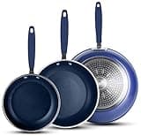 Granitestone 3 Pc Non Stick Frying Pans Set, Nonstick Frying Pans Nonstick 8, 10,12 Inch Pan Skillets for Cooking with Stay Cool Handles, Induction Cookware, Dishwasher & Oven Safe, PFOA Free - Blue