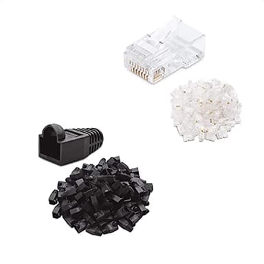 Cable Matters 100-Pack RJ45 Modular Plugs for Solid or Stranded UTP Cable, RJ45 Plugs & 4-Pack RJ45 Strain Relief Boot in Black