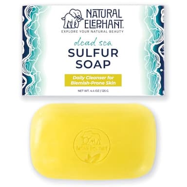 Natural Elephant Dead Sea Sulfur Soap Bar | Clarifying Face & Body Wash with Dead Sea Salt & Aloe Vera | 4.4 oz (125 g)