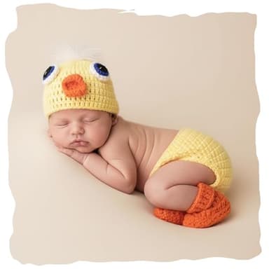 CHICODISE Newborn Photography Props Baby Photo Outfits Crochet Kintted Duck Set,Hat, Diaper Cover,Booties for Infant Photoshoot ((0-1month))