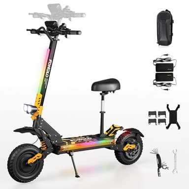 60V Electric Scooter Adults 5600W Dual Motors Top Speed 47MPH, 60V 21Ah Range 55 Miles, 12" All-Terrain Tires Foldable FastScooter with Seat, E-Scooter for Mountains, Off-Road, Road