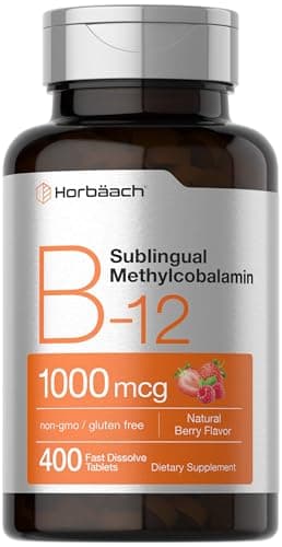 Horbaach Vitamin B12 1000 mcg Sublingual | 400 Fast Dissolve Tablets | Methylcobalamin Supplement for Women and Men | Berry Flavor | Vegan, Non-GMO, and Gluten Free
