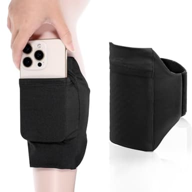 XLIUAX Leg Phone Holder, Cell Phone Leg Straps Ankle Wallet Thigh Holder Wallet Calf Straps Adjustable Arm Pouch Non Slip Sports Armband Storage Bag for Equestrian Jogger Running Workout (Black)