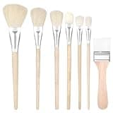 cobee 7 Pcs Mop Brush, Acrylic Paint Brushes Blending Brush with Wooden Handle, Assorted Size Artist Paint Brushes for Acrylic Painting Watercolor Foil Gold Oil Painting Face Body Art