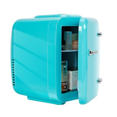 CAYNEL Mini Fridge, 4 Liter/ 6 Cans Small Refrigerator for Bedroom, 110V AC/ 12V DC Thermoelectric Cooler and Warmer for Drink Office Dorm Car, Blue
