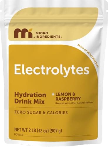 Micro Ingredients Electrolyte Powder, 2 lbs (139 Servings) | Lemon Raspberry Flavor | High Potassium (1,000mg) + Coconut Water & Real Lemon Juice | No Sugar, Keto Friendly | Non-GMO