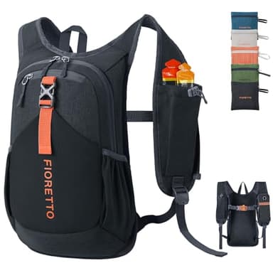 FIORETTO 10L Hiking Backpack for Women Men Mini Packable Backpack Lightweight Small Daypack for Camping Travel Outdoor, Black