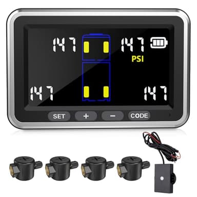 Tyona Tire Pressure Monitoring System, Truck TPMS RV Trailer tpms 0-199psi Thru Sensors 4.5-inch Color Screen, 6 Alarm Modes, Long-Distance Sensing, for Trucks, Motor Home (4 Flow Thru Sensors)