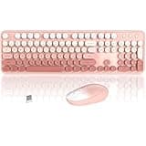 Colorful Wireless Keyboard and Mouse Combo, COVEVA 2.4GHz Wireless Retro Cute Round Keycaps Keyboard, 104 Keys Full-Sized Keyboard Mouse Set with Switch Button for PC Laptop Desktop (Rose Gradient)