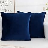 HERAYLI Velvet Decorative Throw Pillow Covers, Soft Square Cushion Case Home Decor for Living Room Couch Bed Sofa, Set of 2 Pack, Navy Blue, 18x18 Inch