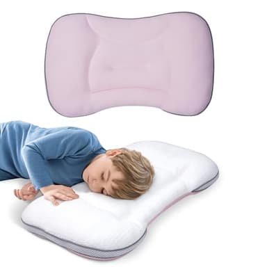 RESTIRY 1Pc Toddler Pillow with Reversible Fabrics, Kids Pillow for Sleeping, Breathable and Cooling, Toddler Neck Pillow for Back & Side & Stomach Sleeping, Machine Washable 12x20 in (Pink)