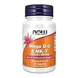 NOW Foods Supplements, Mega D-3 & MK-7 with Vitamins D-3 & K-2, 5,000 IU/180 mcg, Bone & Cardiovascular Support*, 60 Veg Capsules
