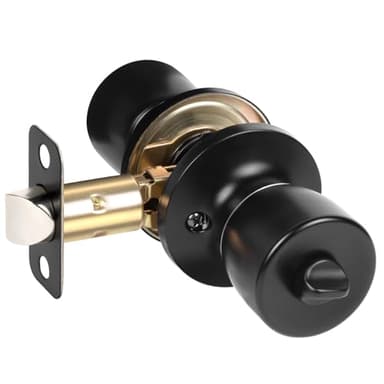 HOSOM Privacy Door Knob with Lock, Matte Black Door Knob Set, Black Door Handles Interior, Keyless Doorknobs Interior Door Lock for Bedroom, Bathroom, 1 Pack