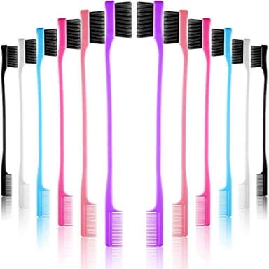 Yaomiao 12 Pieces Hair Edge Brushes Double Sided Edge Hair Comb Natural Styling Eyebrow Combs, Smooth Grooming for Women (Multi Colors,Solid Style)