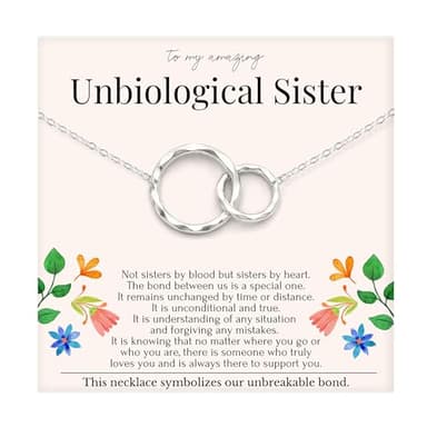 HOPE LOVE SHINE Best Friend Gift for Women - Unbiological Sister Friendship Necklace, Jewelry 16+2", Sterling Silver, 2 Interlocking Rings