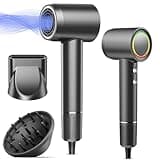 Hair Dryer, 160000 RPM Professional High Speed Ionic Blow Dryer for Fast Drying, 500 Millions Negative Ions Care & Heat-Control & Low Noise Hair dryer with Magnetic Diffuser and Nozzle, No Heat Damage